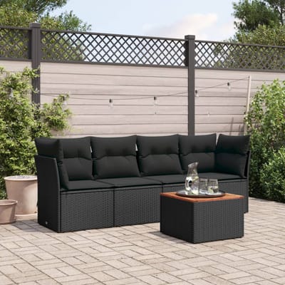 vidaXL - 5-delige - Loungeset - met - kussens - poly - rattan - zwart