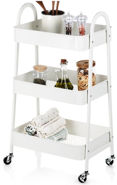 Opbergwagen Metaal Wit 3-Niveaus 44x31,5x78,5 cm - Keukentrolley - Keuken - Organizer - Rek Op Wielen
