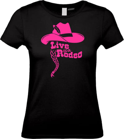 Dames t-shirt Live Is A Rodeo | Carnavalskleding heren dames | Carnaval Kostuum | Foute Party | Zwart Dames | maat XS