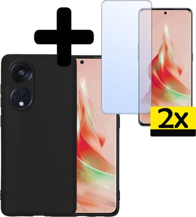 Hoesje - Met 2x Screenprotector - Geschikt voor OPPO Reno 8T 4G - Sterk & Shockproof - Back Cover - Siliconen Case - Telefoon Hoes - Telefoonhoesjes - Zwart