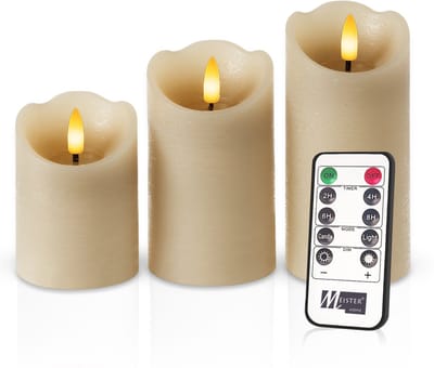 Meisterhome – 3 x Led Stompkaars Rustiek - Matera Beige – Stompkaars Echte wax – Led kaarsen - 10 / 12.5 / 15 cm Hoog - Met afstandsbediening – Timer 2/4/6/8 uur - Dimbaar