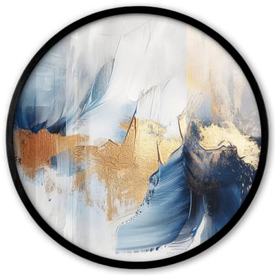 Poster in lijst Rond - Fotolijst 40x40 cm - Posters - Goud - Blauw - Verf - Kunst - Modern - Ronde posterlijst zwart - Decoratie - Wanddecoratie woonkamer - Muurdecoratie slaapkamer