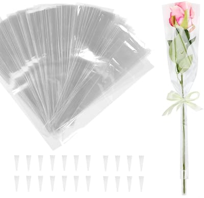 Dailygoody - Bloemen Verpakkingszak - Roze Verpakking - Praktische Zak voor Bloemisten - Transparant - Kunststof Boeketzak - Geschikt voor Rozen - 300