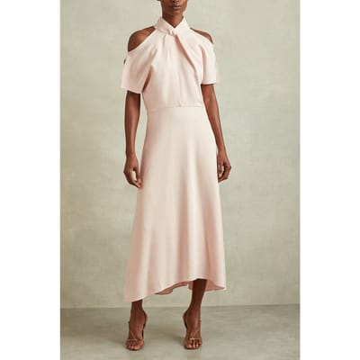 Reiss Short Sleeve Occasion Midi Dress Nude Size: 8 | Midi Dresses Outlet | Dames | Roze
