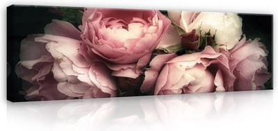 Canvas Schilderij - Bloemen - Boeket - Rozen - Wit - Planten - Inclusief Frame - 145x45cm (lxb)