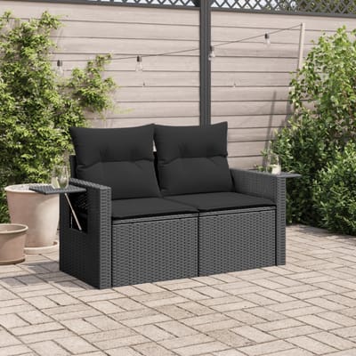 vidaXL - Tuinbank - 2-zits - met - kussens - poly - rattan - zwart