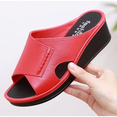 Zomer Dames Sandalen met Sleehak Premium Orthopedische Open Teen Vintage Lederen Casual Vrouwelijke Platform Retro Schoenen 37 red
