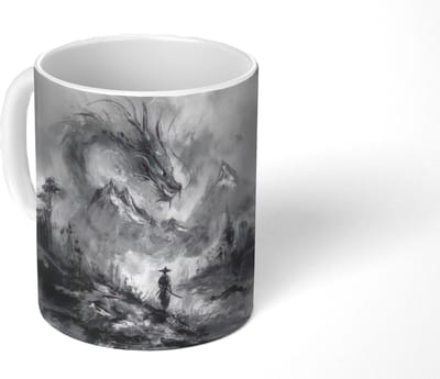 Mok - Koffiemok - Krijger - Draak - Grijs - Mokken - 350 ML - Beker - Koffiemokken - Theemok