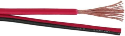 Luidsprekerkabel - 2×1,50 mm² - 100% Zuurstofvrij Koper (OFC) - Getwiste Aders - Rood/Zwart PVC Mantel - Buitenafmeting 6,3 × 3,0 mm - 100 m Papierrol - Voor Hoge Vermogensoverdracht & Optimale Geluidsweergave [20085]