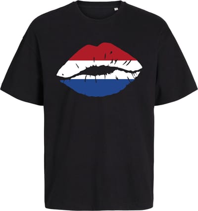 Grappig T-Shirt Heren Dames - Rood Wit Blauwe Kus - Zwart - EK - WK - Koningsdag - Maat S