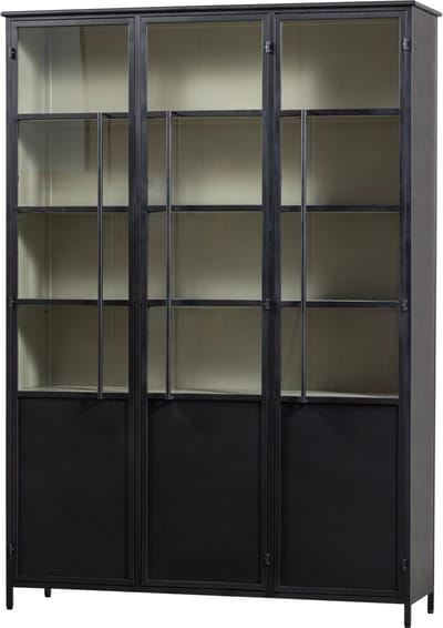 WOOOD Exhibit 3-deurs Vitrinekast XL - Metaal - Zwart - 200x140x44 cm