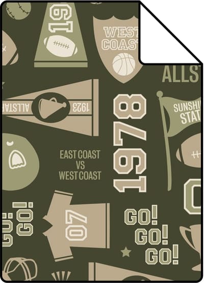 Proefstaal ESTAhome behang sportthema groen en beige - 26.5 x 21 cm - 131946-S