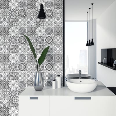 Zelfklevende tegelmuurstickers voor keuken en badkamer - 9 cementtegelstickers, Azulejos Cyndino - 9 stickers, 10x10cm