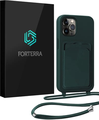 Hoesje Geschikt voor iPhone 13 Pro Pashouder Case Siliconen Hoes Met Koord - Hoes Geschikt voor iPhone 13 Pro Met Telefoonkoord Hoesje Back Cover Met Pasjeshouder - Donkergroen