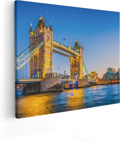 Artaza Canvas Schilderij Londen - 50x40 cm - Wanddecoratie Skyline - Muurdecoratie Tower Bridge - Kamer Accessoires