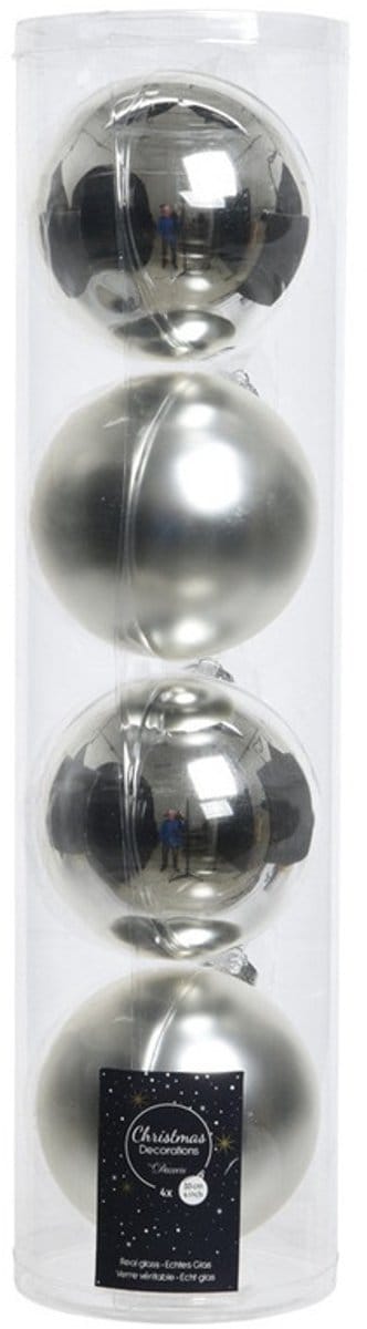 12x stuks Zilveren glazen kerstballen 10 cm - Mat/matte - Kerstboomversiering zilver