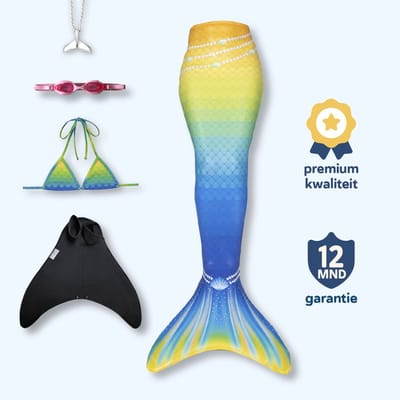 Rio zeemeerminstaart maat 122-128 met bikini - monovin met voetvakken - zwembril en ketting