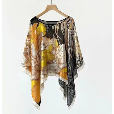 Sjaals Zomer Strand Sexy Dames Mode Print Chiffon Tuniek Bikini Cover-up Losse Blouse Zonbescherming Comfortabele Poncho M black