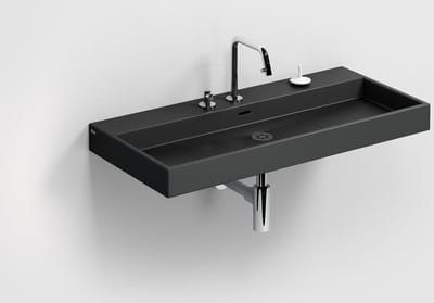 Clou Wash Me wastafel 90cm, zonder plug, mat zwart keramiek