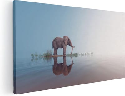 Artaza Canvas Schilderij Olifant - 40x20 cm - Klein - Wanddecoratie Dieren - Muurdecoratie Woonkamer - Schilderijen Op Canvas Afrika