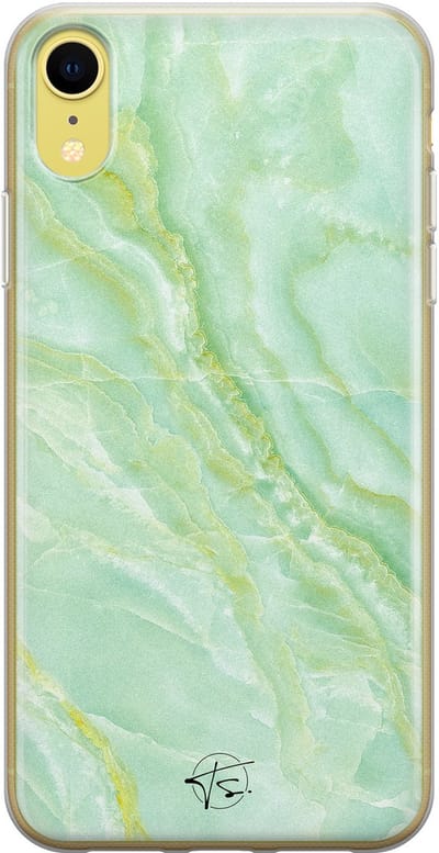 Hoesje geschikt voor iPhone XR - Marmer Limegroen - Soft Case - TPU - Marmer - Groen - Mooie Telefoonhoesjes