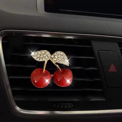 2 pièces Pince Parfum de Voiture Cerise Strassée, Désodorisant Voiture Fruité et Décoration Bouche d'Aération AC pour Femmes 1 pcs with incense slices black