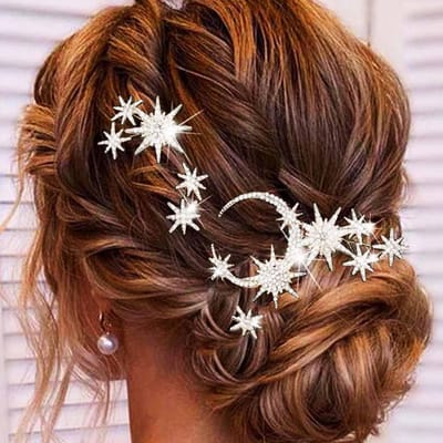 Set van 5 Zilveren Haarspelden met Maan en Sterren voor Bruiloft - Bruids Haaraccessoires