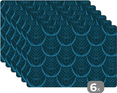 Placemat - Placemats kunststof - Art Deco - Pauwveren - Patronen - 45x30 cm - 6 stuks - Hittebestendig - Anti-Slip - Onderlegger - Afneembaar