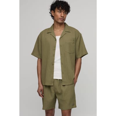 Oversized Korte Mouw Onregelmatige Plooishorts Set | Olive | Size XS