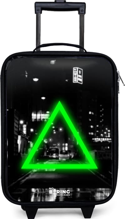 NoBoringSuitcases.com® - Kinderkoffer jongen - Kindertrolley meisje - Felgroene driehoek - Koffer kind lichtgewicht - Reiskoffer trolley voor kinderen - Koffertje met lichtgevende wieltjes - Rolkoffer zwart
