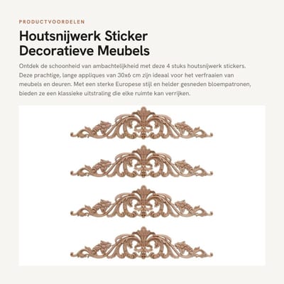 Dailygoods- Houtsnijwerk Decoratieve Appliques - 4 Stuks - Rubber Hout - 30x6 cm - Europese Stijl - Mooi Snijwerk Bloempotronen - Decoratie