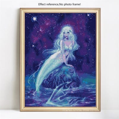 Diamant broderie Animal diamant peinture plein rond point de croix affichage complet sirène diamant 20X30CM blue