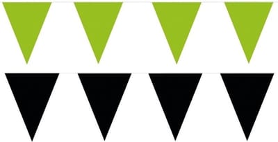 Feest versiering punt vlaggetjes pakket - 80 meter - groen en zwart - slingers / vlaggenlijnen - kunststof - buiten/binnen