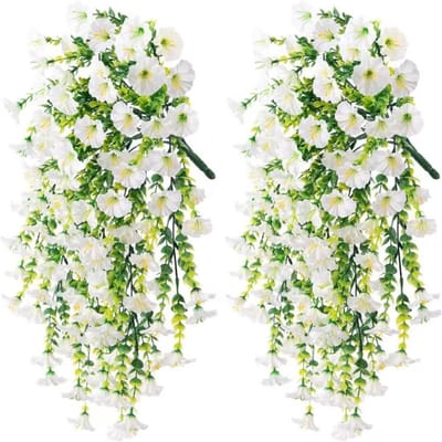 2 Stuks kunstherfstbloemen - 75CM - Kunstplant - Hangplant Kunstplanten - Nep planten - Planten voor buiten - Nepplanten Kunst plant - Kunstbloemen - UV-bestendig - Nep herfsthangbloemen - Petunia's voor veranda, patio, tuin, balkon, herfstdecoratie