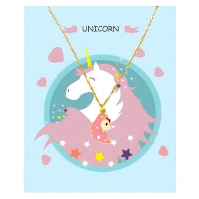 Fako Bijoux® - Ketting Op Kaart - Eenhoorn Lang Haar - 13x22mm - Goudkleurig