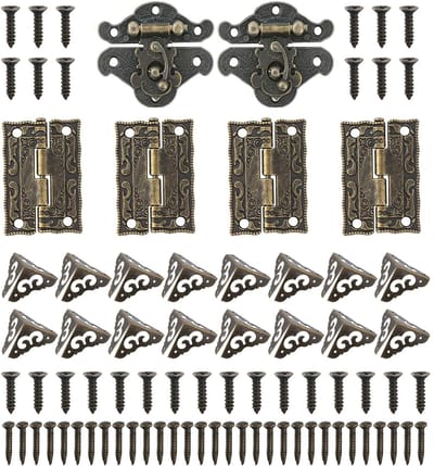 Inovra- Hasp - Antieke Bronzen Beugelsluiting - Scharnier - Hoekbeschermers - Retro Design - Corrosiebestendig - Inclusief Schroeven