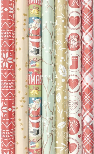 Kerst mix cadeaupapier - Kerstpapier inpakpapier K16 - 200 x 70 cm - 7 rollen