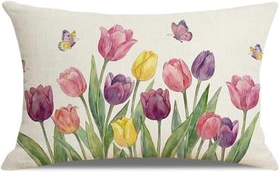 Kussenhoes, bloem, 30 x 50 cm, lente, zomer, wilde bloemen, kussensloop, kussensloop, wasbaar linnen, bloemen, vlinders, kussenhoes, voor bank, huis, decoratie (A)