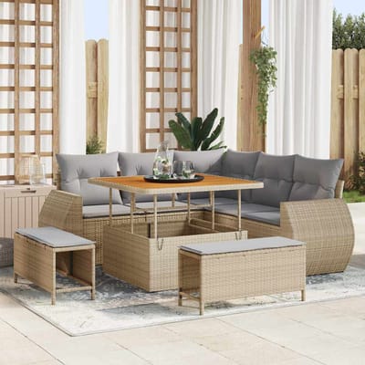 vidaXL - Tuinbank - Set - 8 - st - 7-Aantal - zitplaatsen - Beige - en - Lichtgrijs