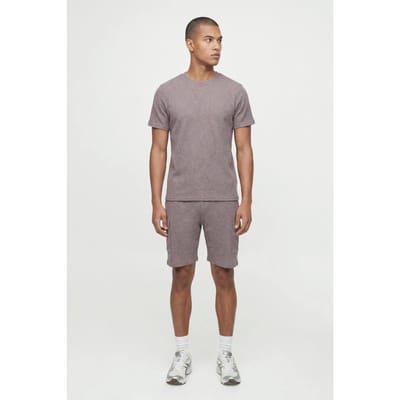 Slim Waffle T-Shirt & Cargo Short Set | Taupe | Size XS