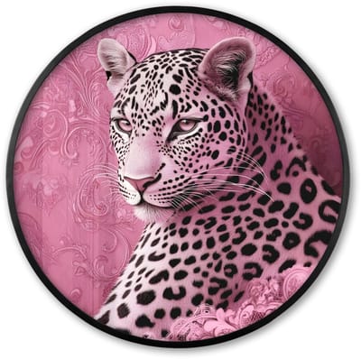 Poster in lijst Rond - Fotolijst 60x60 cm - Posters - Panter - Luxe - Roze - Ronde posterlijst zwart - Decoratie - Wanddecoratie woonkamer - Muurdecoratie slaapkamer