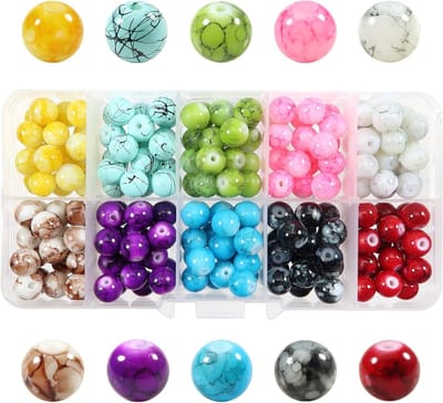 200 Stuks Glazen Kralen met Marmer Effect 8mm Rond in 10 Kleuren voor Sieraden Maken, Armbanden en Kettingen DIY Handwerk