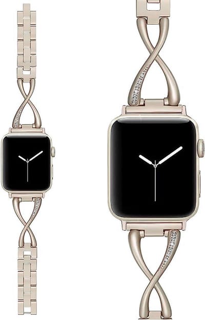 Go Go Gadget - Metalen smartwatchband - Zirkonia steentjes - Geschikt voor Apple Watch 38mm-41mm - Starlight