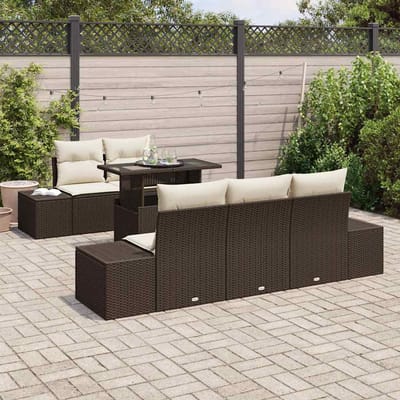 vidaXL Tuinbank Set met kussen met opslag 6 pcs Bruin en Crème