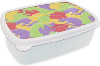 Broodtrommel Wit - Lunchbox - Brooddoos - Katten - Regenboog - Kinderen - Pastel - Patronen - 18x12x6 cm - Volwassenen
