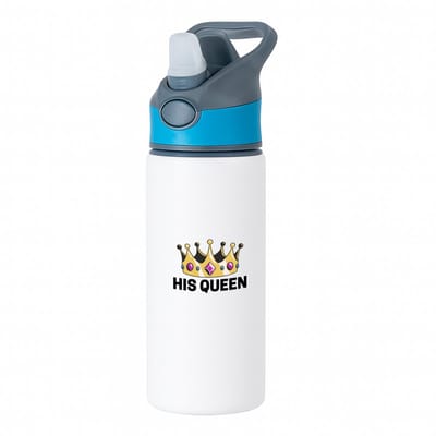 Hacebo® - his queen waterfles met rietje blauw - Koningin - iemand die zich voelt als een koningin - valentijnsdag - verjaardag - cadeautje voor vriendin - kado - geschenk - water fles - 650ML