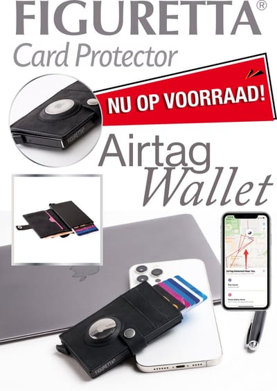 Figuretta® Airtag Wallet Leer Zwart - Portemonnee heren dames - RFID Technologie - Anti Skim - Pasjeshouder - Briefgeld - Kaarthouder geschikt voor Apple AirTag - 9 Pasjes + Briefgeld