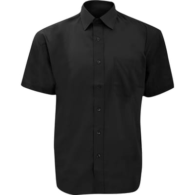 Russell Collectie Heren Korte Mouwen Poly-Katoen Easy Care Poplin Shirt (Zwart)