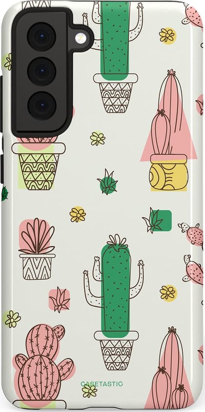 Casetastic Hoesje Geschikt voor Samsung S21 FE - Stijlvolle Beschermende Duo-layer Case - Vrolijke cactus