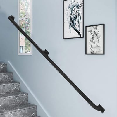 Wandmontage Trapleuning - Veiligheidsgreep Buiten - Veilige Ondersteuning - Smeedijzeren Constructie - 180 cm - Zwart